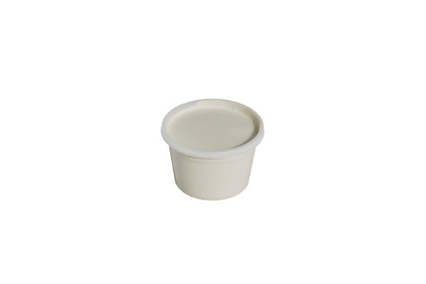 A plain white, Stucco Bucket with a lid, depicted against a white background.