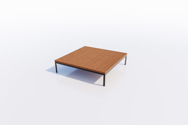 A minimalist modern Coffee Table with a sleek wooden top and a thin black metal frame, isolated on a white background.