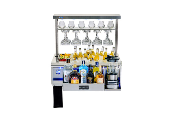 A fully stocked, modern CSL – 32 Cocktail Station with accessories, set against a white background.