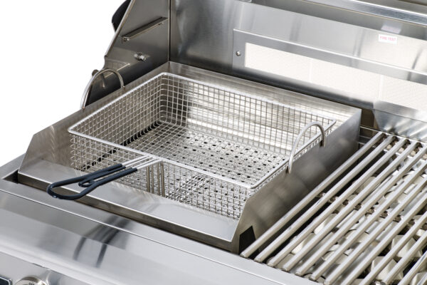 Close-up view of a Professional Fryer or Steamer Conversion with the grill lid open.