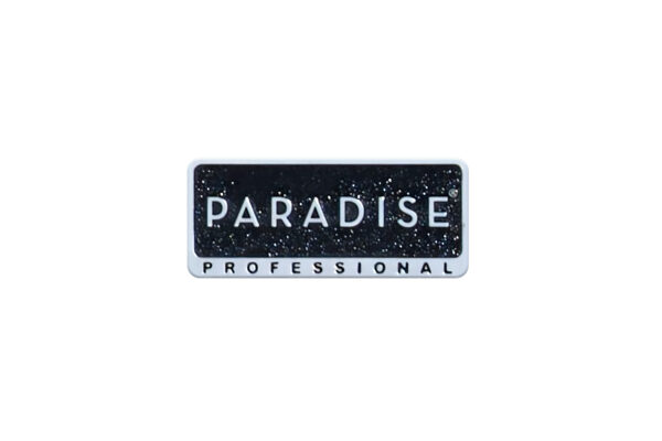 A rectangular logo containing the word "paradise" in large white letters on a sparkling black background, with "professional" in smaller letters below.