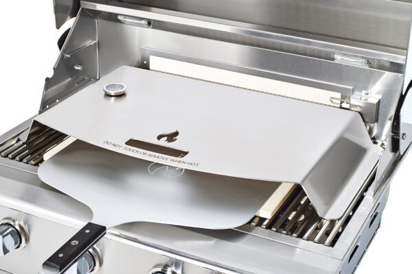 Close-up view of a Professional Pizza Conversion with the grill lid open, showing the grill grates.
