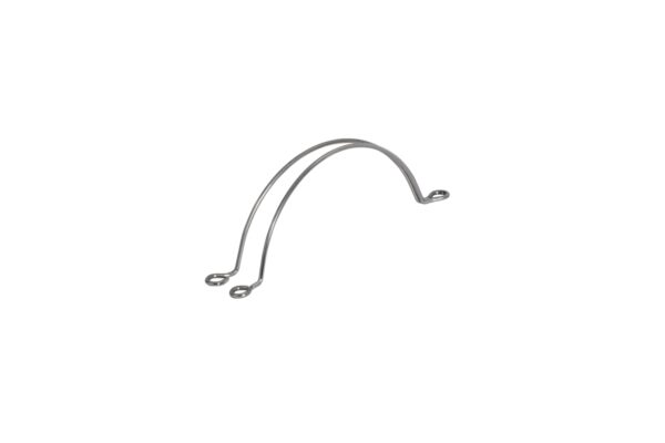 A silver metal Ice Maker Scoop holder with, isolated on a white background.