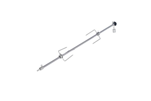 An adjustable metal rotisserie Rod, isolated on a white background.