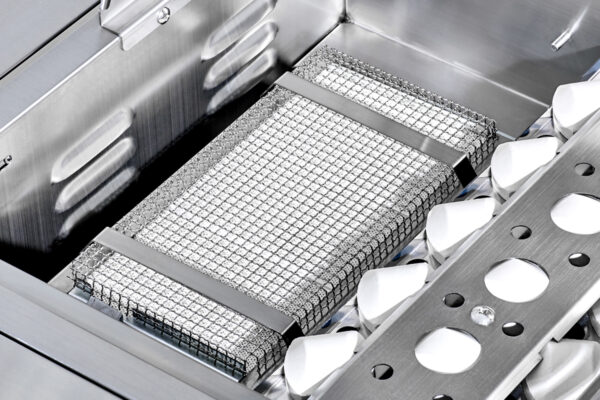 Close-up view of a stainless steel IR Sea Grill Conversion.