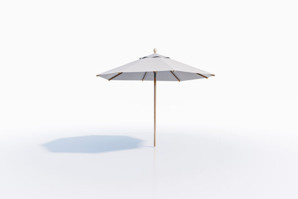 A single Bamboo Umbrella 10′ standing on a plain white background, casting a small, soft shadow beneath it.