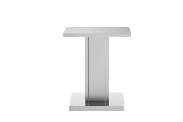 A modern, minimalist ESL - Electric Grill Pedestal stand with a square top and bottom, isolated on a white background.
