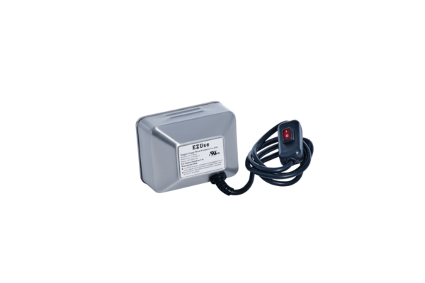 A Rotisserie Motor with a power cord and a red on/off switch, isolated on a white background.