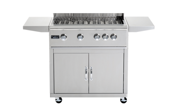 Stainless grill cart, isolated on a white background.