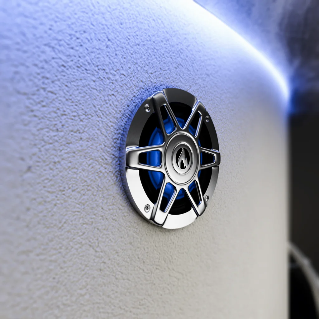 L.E.D. Marine Stereo System with high-performance speakers featuring ambient LED illumination